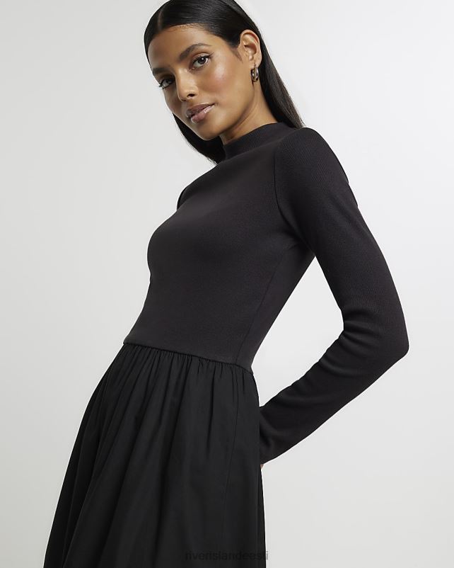 kehakate must naised River Island soonik pikkade varrukatega smock midi kleit 44TLL616