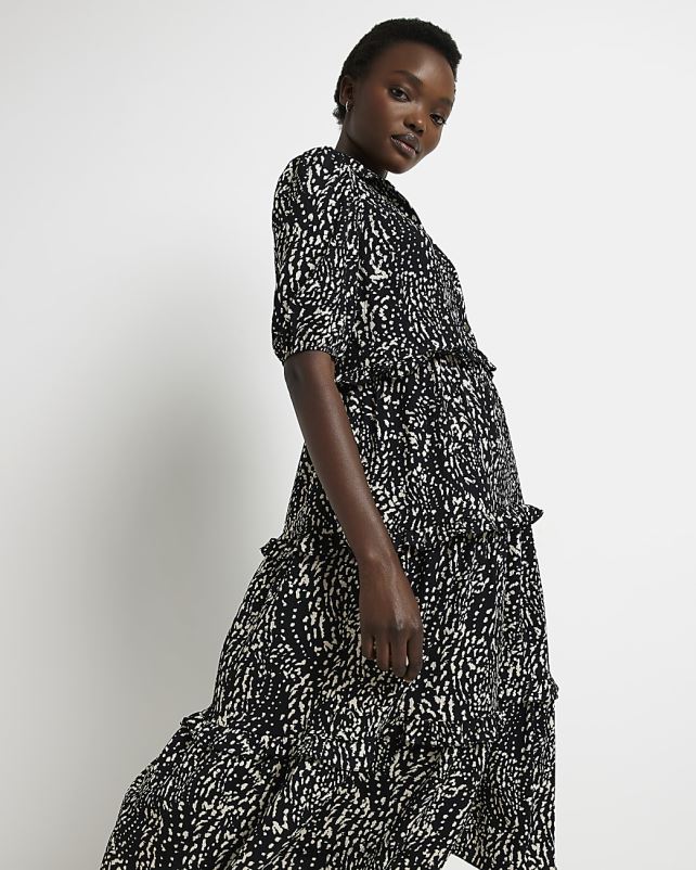 kehakate must naised River Island spot frrill midi kleit 44TLL1852