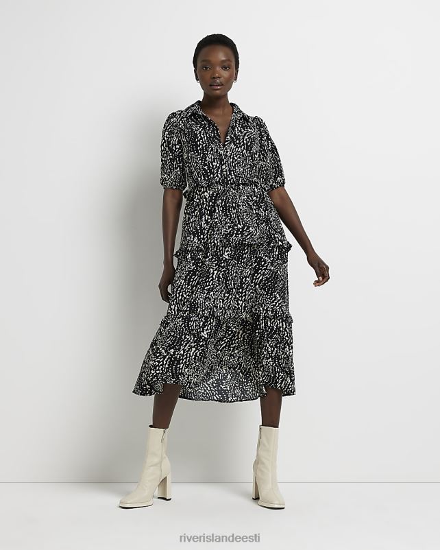 kehakate must naised River Island spot frrill midi kleit 44TLL1852