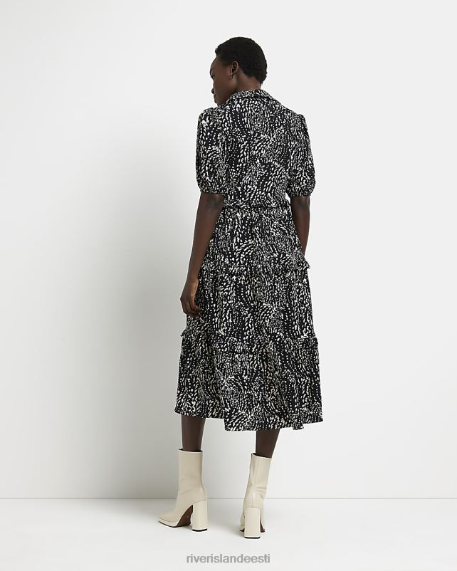 kehakate must naised River Island spot frrill midi kleit 44TLL1852