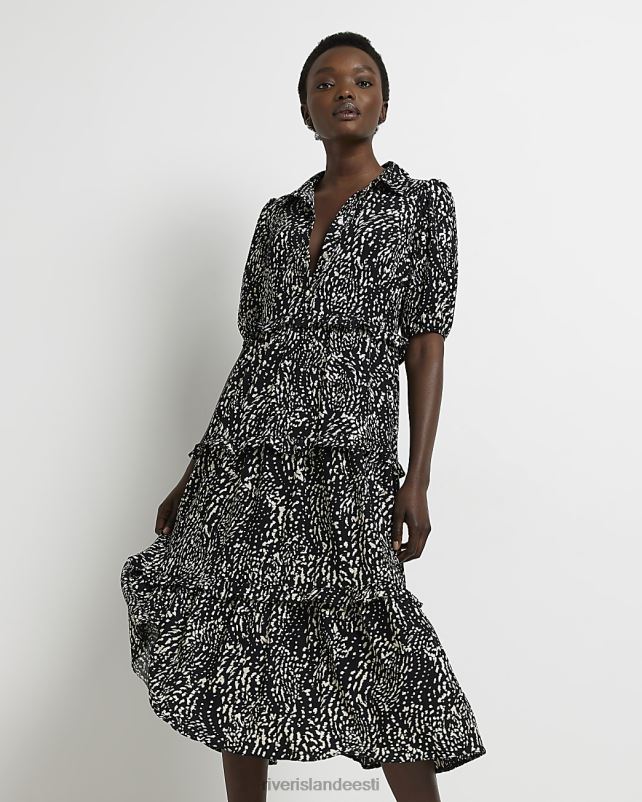 kehakate must naised River Island spot frrill midi kleit 44TLL1852