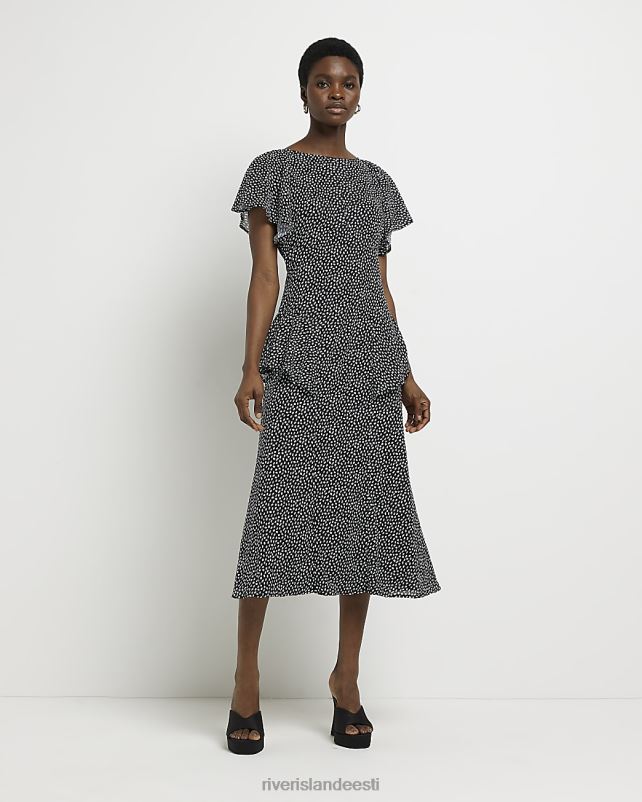 kehakate must naised River Island spot frrill shift midi kleit 44TLL4920