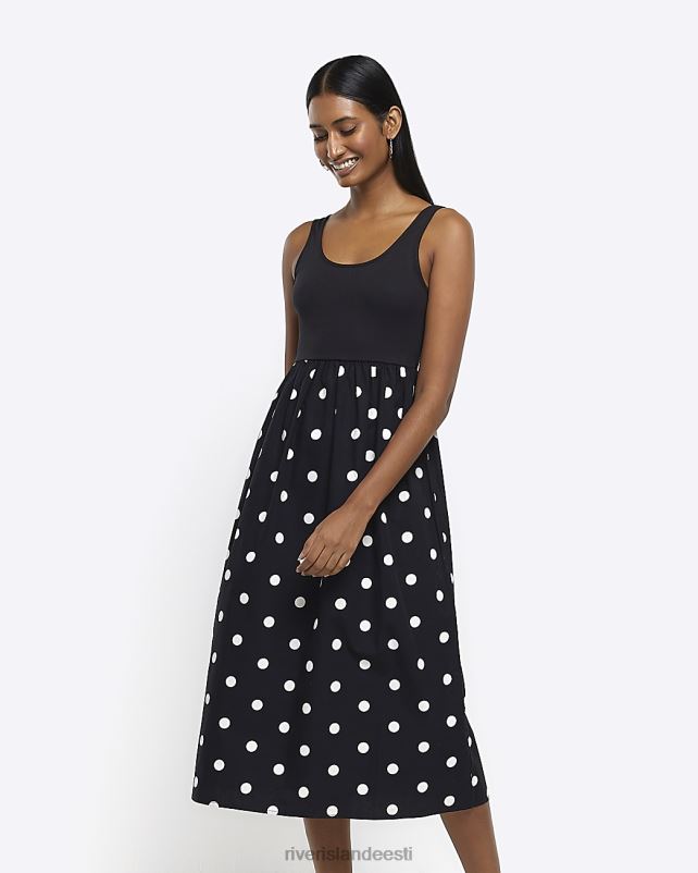 kehakate must naised River Island spot swing midi kleit 44TLL4769