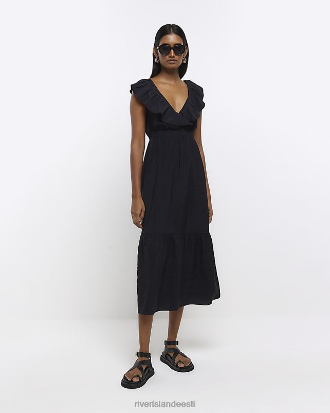 kehakate must naised River Island swing frrill midi kleit 44TLL1402