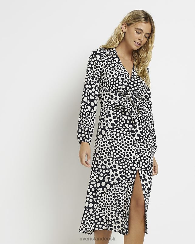 kehakate must naised River Island täpilise eesmise sõlmega midisärkkleit 44TLL4796