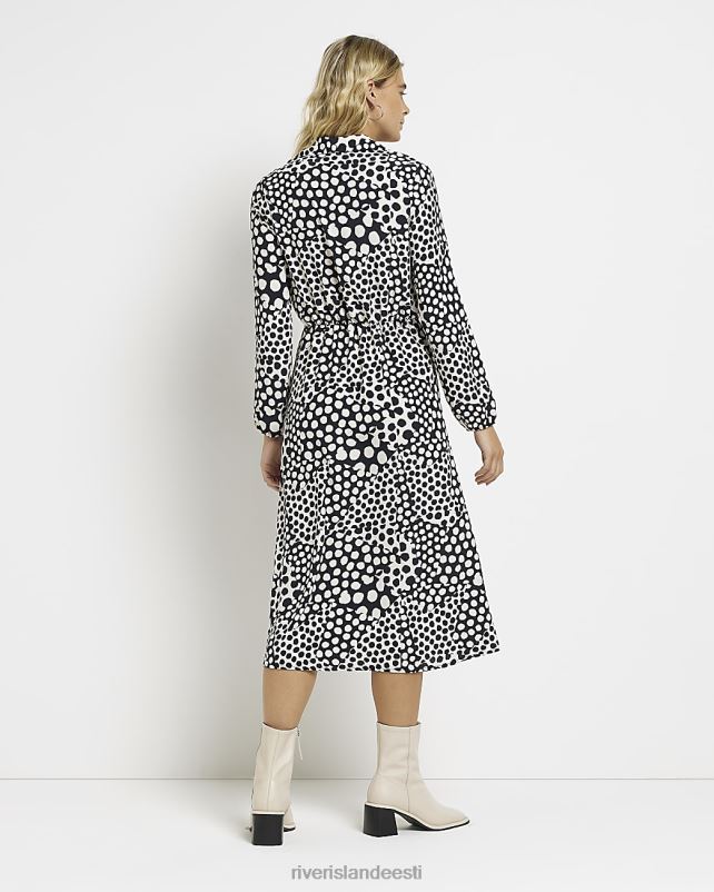 kehakate must naised River Island täpilise eesmise sõlmega midisärkkleit 44TLL4796