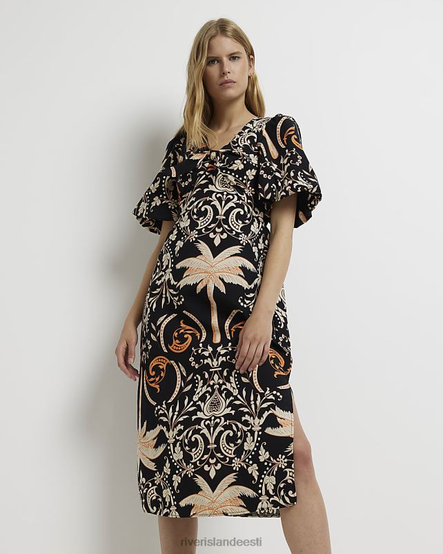 kehakate must naised River Island trükiga midi kleit 44TLL4983