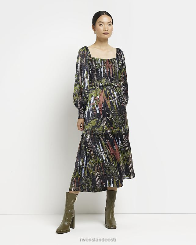 kehakate must naised River Island trükitud shirred midi kleit 44TLL4946