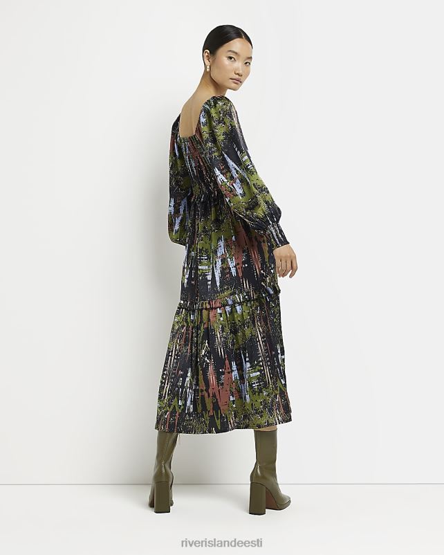 kehakate must naised River Island trükitud shirred midi kleit 44TLL4946