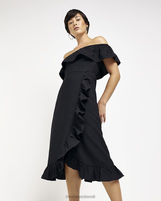 kehakate must naised River Island väike sats bardot midi kleit 44TLL2295