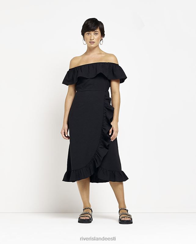 kehakate must naised River Island väike sats bardot midi kleit 44TLL2295