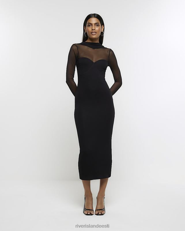 kehakate must naised River Island võrkpaneelist bodycon midi kleit 44TLL4195