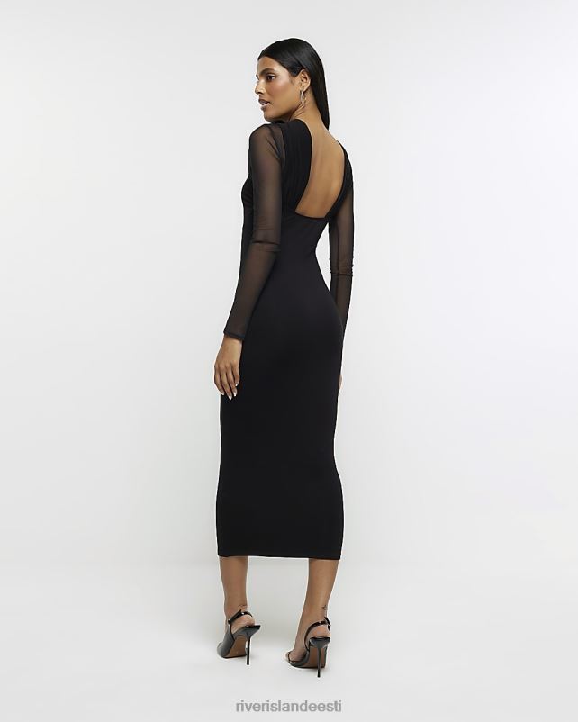 kehakate must naised River Island võrkpaneelist bodycon midi kleit 44TLL4195