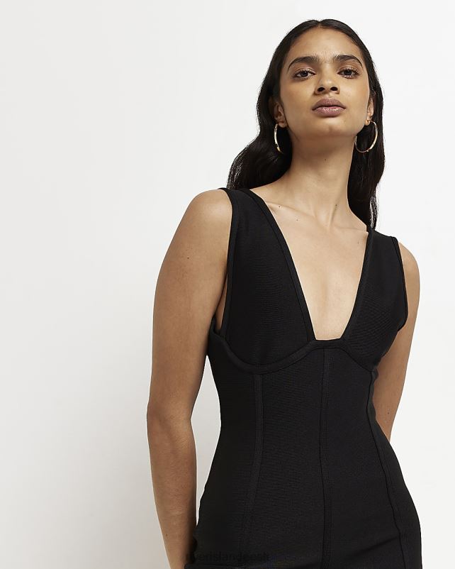 kehakate must naised River Island varrukateta bodycon midi kleit 44TLL2077