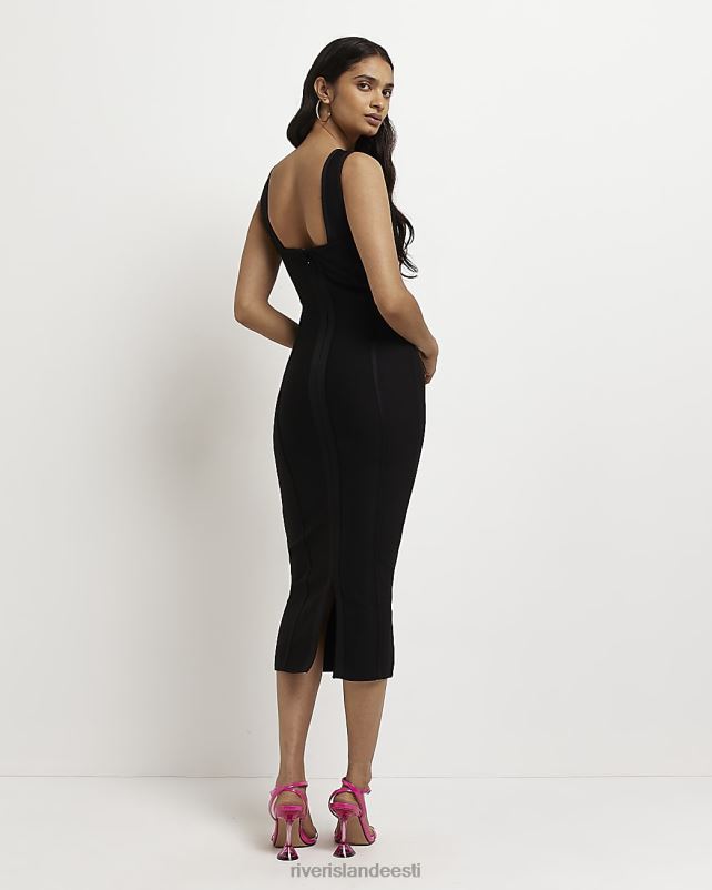 kehakate must naised River Island varrukateta bodycon midi kleit 44TLL2077