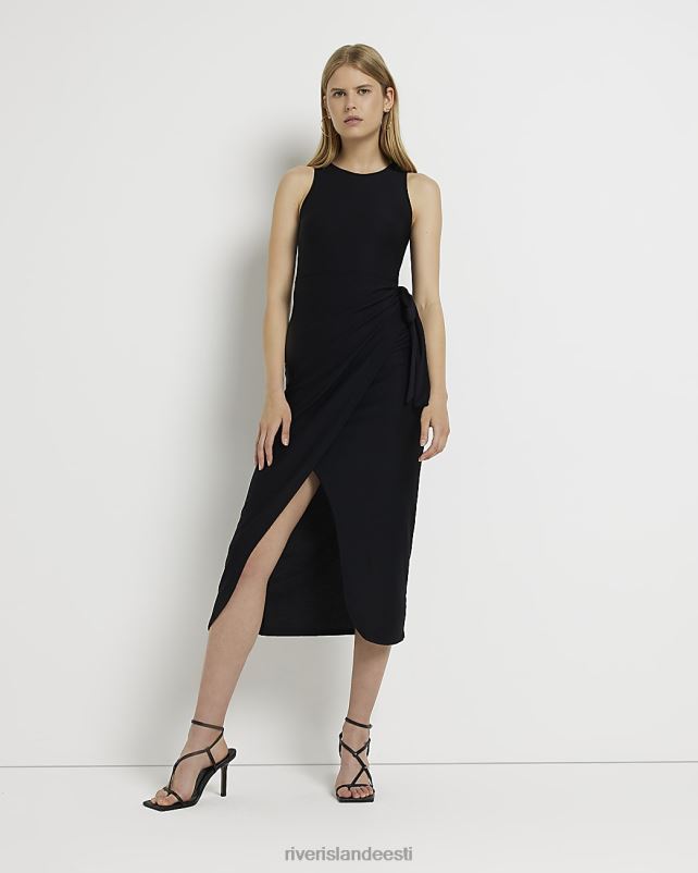 kehakate must naised River Island varrukateta wrap midi kleit 44TLL2132