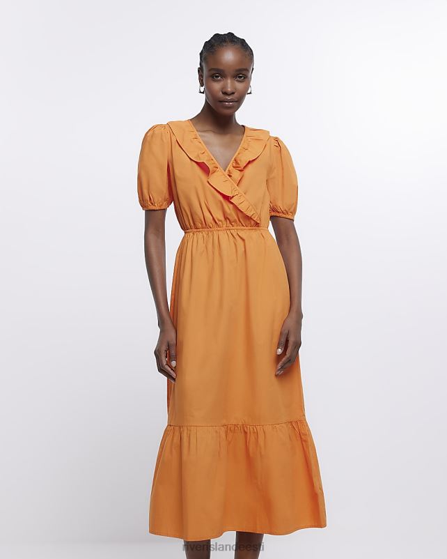 kehakate oranž naised River Island puhvis varrukatega midikleit 44TLL1693