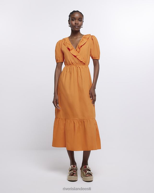 kehakate oranž naised River Island puhvis varrukatega midikleit 44TLL1693