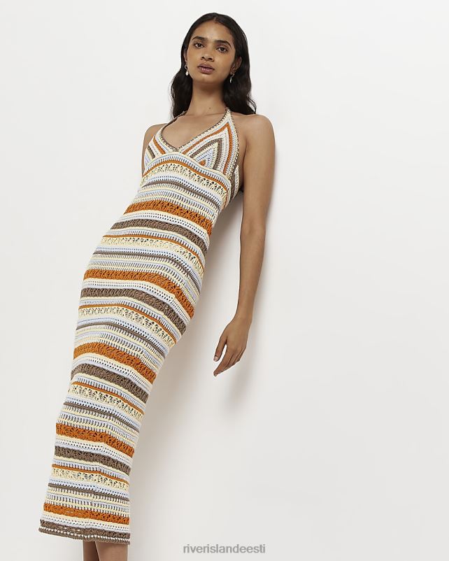 kehakate oranž naised River Island triibuline heegeldatud midi kleit 44TLL1639