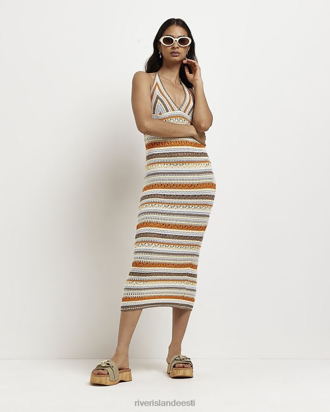 kehakate oranž naised River Island triibuline heegeldatud midi kleit 44TLL1639
