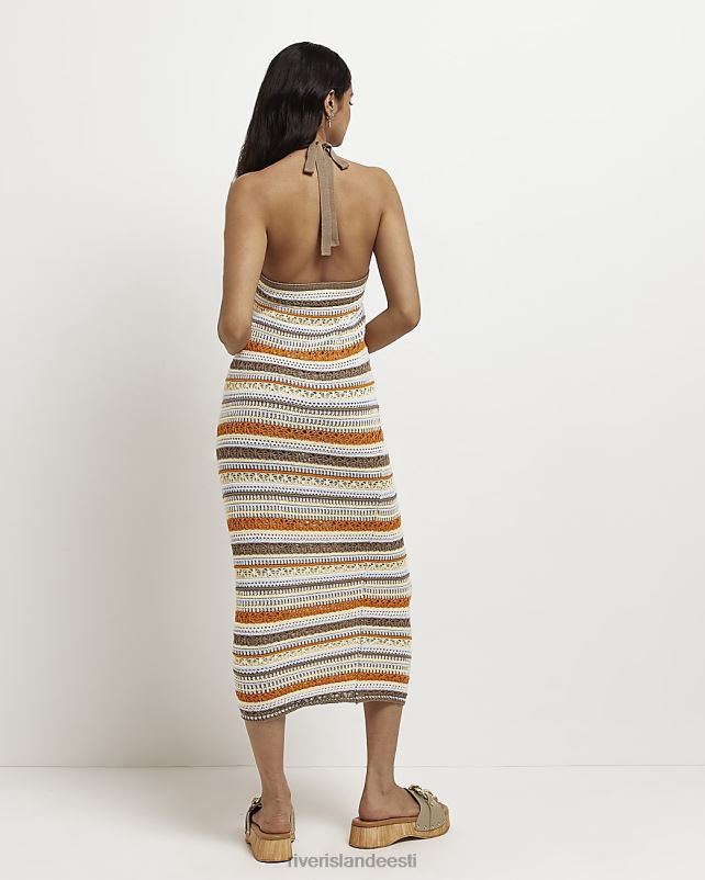 kehakate oranž naised River Island triibuline heegeldatud midi kleit 44TLL1639