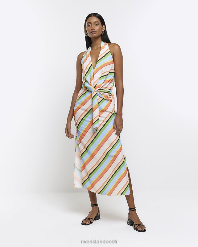 kehakate oranž naised River Island triibulise kaelusega midikleit 44TLL1483