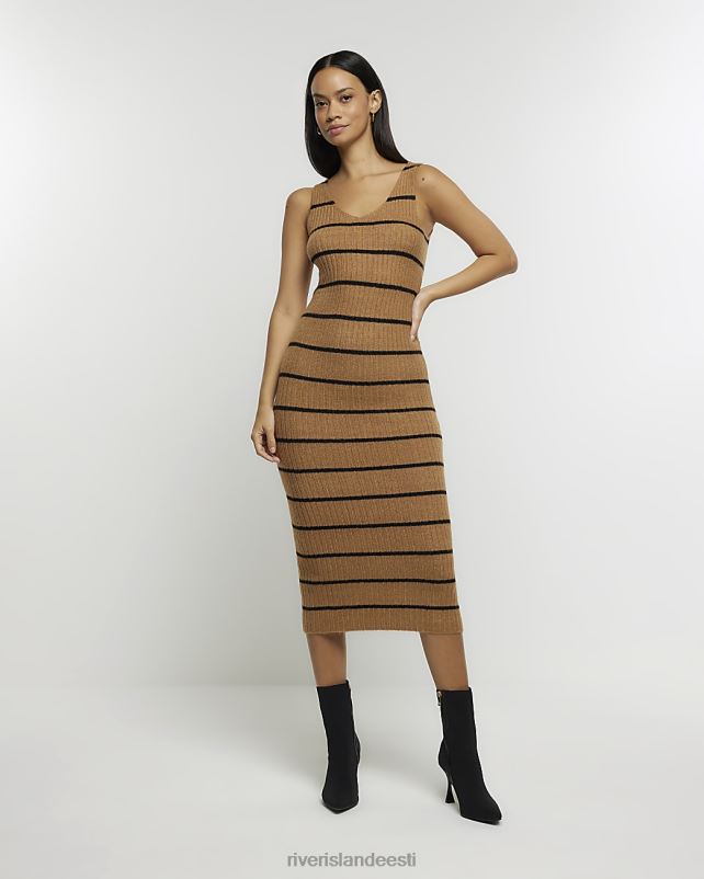 kehakate pruun naised River Island kootud triibuline bodycon midikleidikomplekt 44TLL107