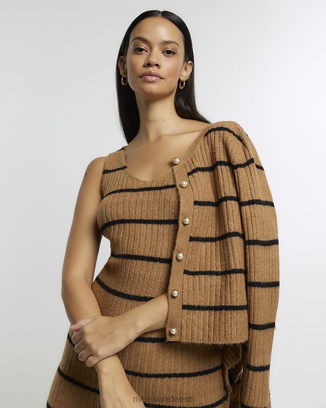 kehakate pruun naised River Island kootud triibuline bodycon midikleidikomplekt 44TLL107