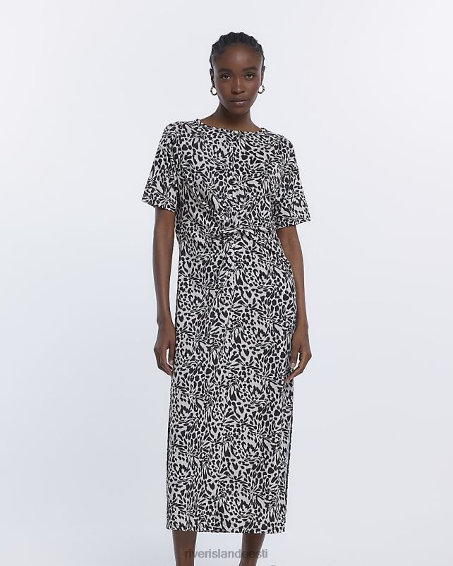 kehakate pruun naised River Island loomamustriga keerdsärkiga midikleit 44TLL4876