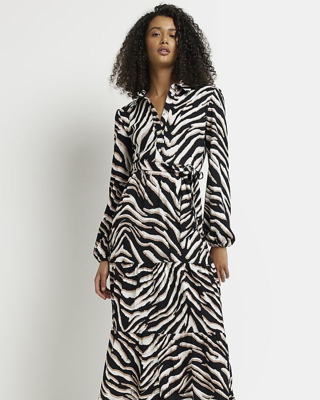 kehakate pruun naised River Island loomamustriga midisärkkleit 44TLL1919