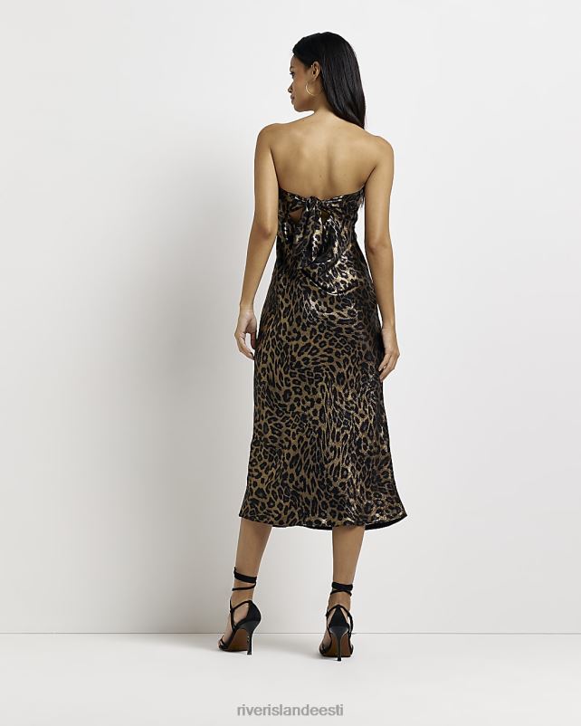kehakate pruun naised River Island loomamustriga satiin bandeau midikleit 44TLL2066