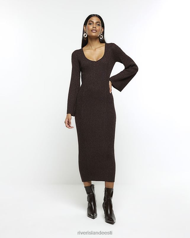 kehakate pruun naised River Island pikkade varrukatega midi kleit 44TLL854