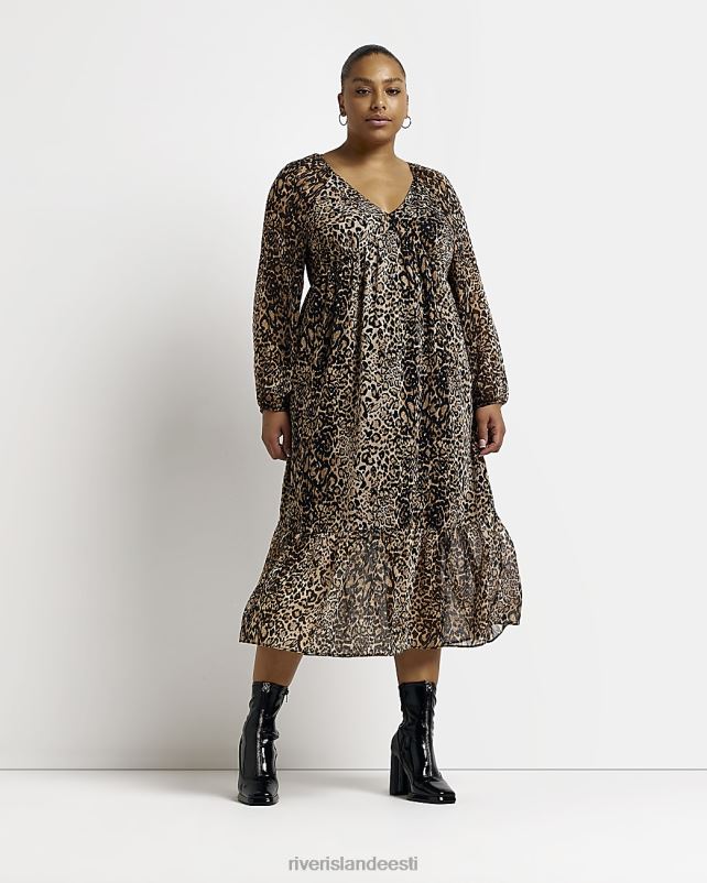 kehakate pruun naised River Island pluss loomamustriga smock midi kleit 44TLL2254