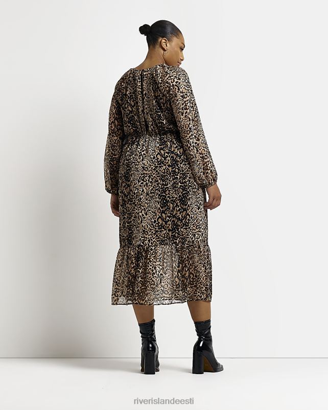 kehakate pruun naised River Island pluss loomamustriga smock midi kleit 44TLL2254