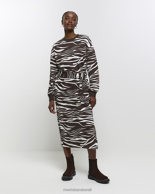kehakate pruun naised River Island sebra mustriga dressipluus midi kleit 44TLL4134
