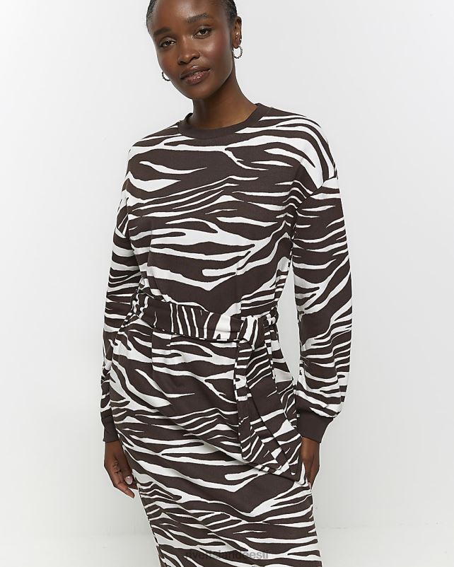 kehakate pruun naised River Island sebra mustriga dressipluus midi kleit 44TLL4134