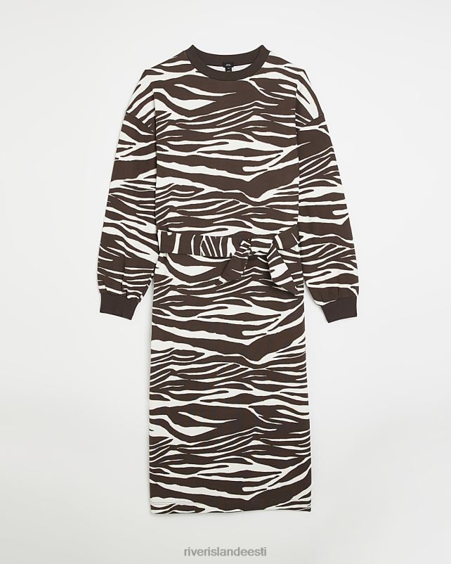 kehakate pruun naised River Island sebra mustriga dressipluus midi kleit 44TLL4134