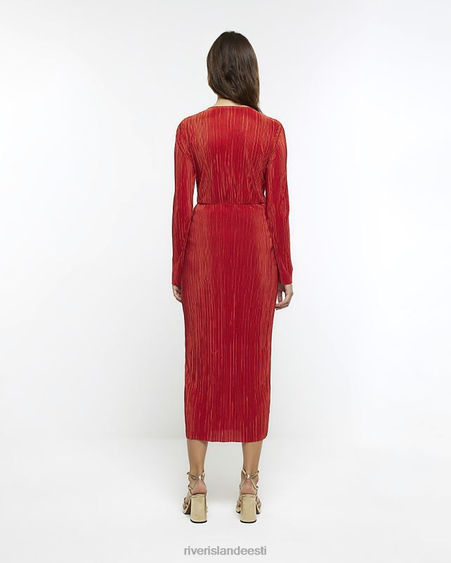 kehakate punane naised River Island ees twist plunge plisse midi kleit 44TLL262