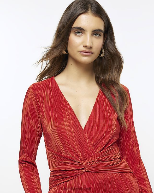 kehakate punane naised River Island ees twist plunge plisse midi kleit 44TLL262