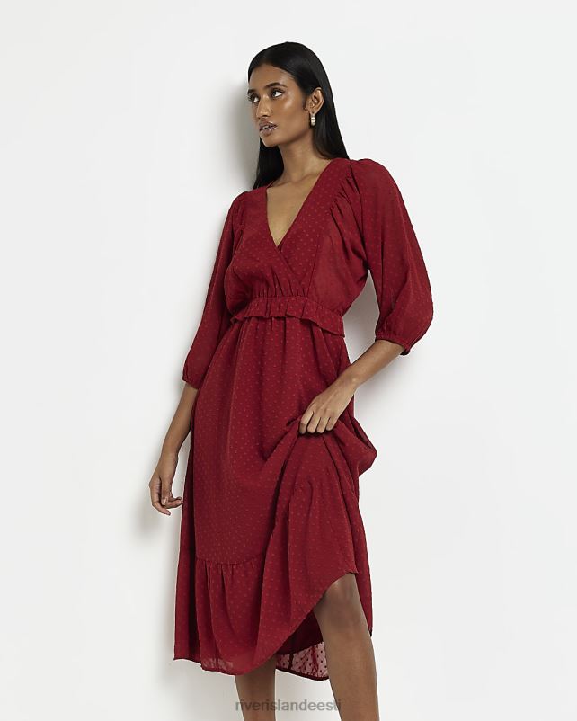 kehakate punane naised River Island frill wrap midi kleit 44TLL1896