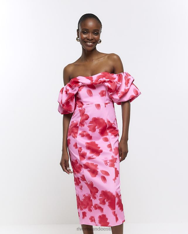 kehakate punane naised River Island lilleline bardot bodycon midikleit 44TLL1616