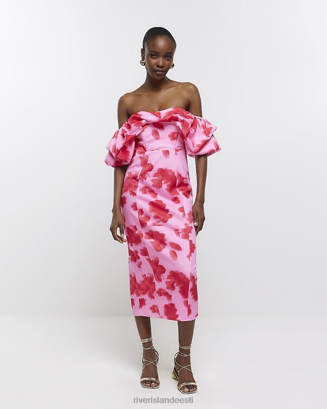 kehakate punane naised River Island lilleline bardot bodycon midikleit 44TLL1616