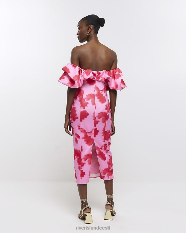 kehakate punane naised River Island lilleline bardot bodycon midikleit 44TLL1616