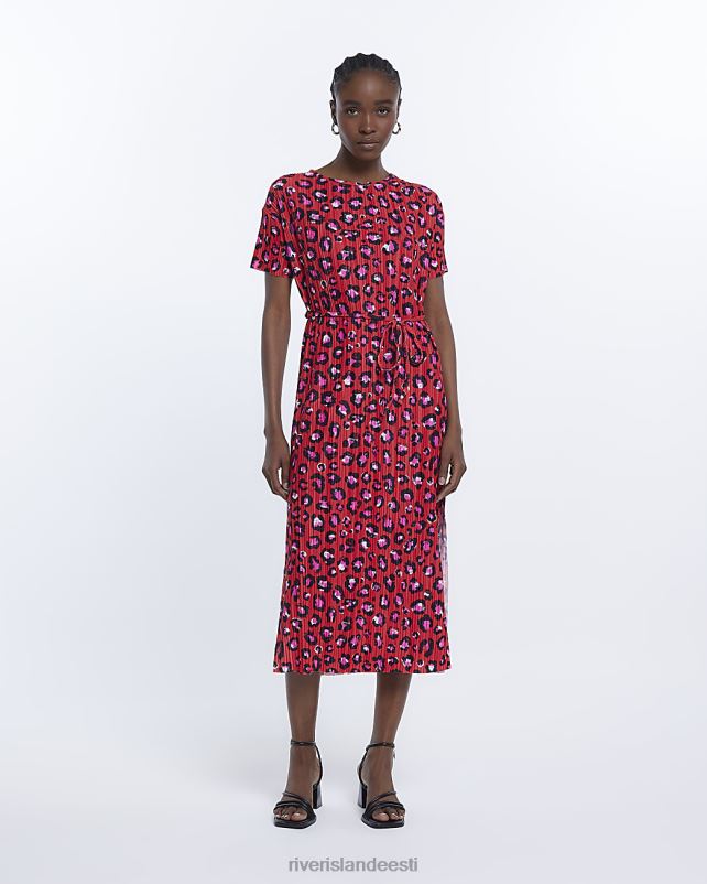 kehakate punane naised River Island loomamustriga plisse t-särk midikleit 44TLL1978