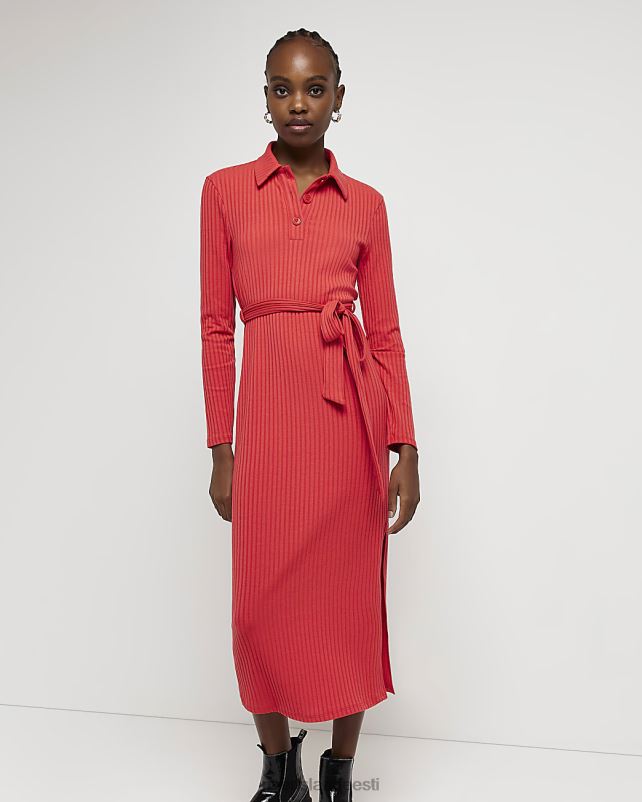 kehakate punane naised River Island pikkade varrukatega bodycon midi kleit 44TLL473