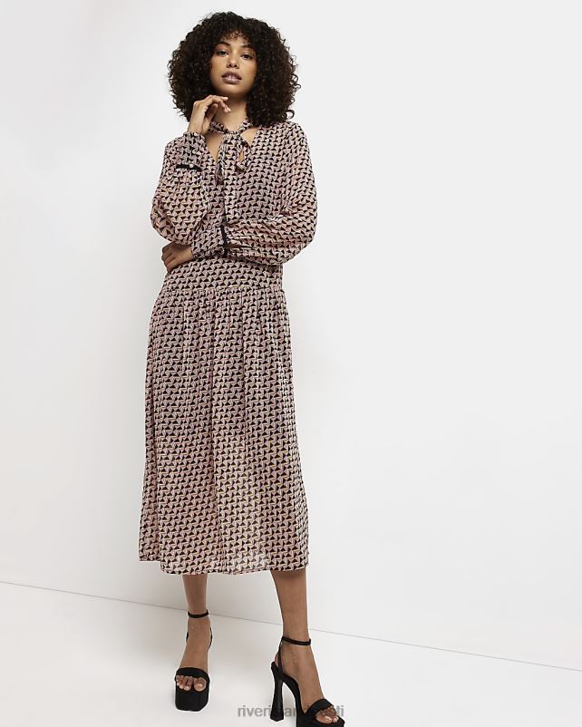 kehakate punane naised River Island pikkade varrukatega lipsuga kaelusega midikleit 44TLL4943