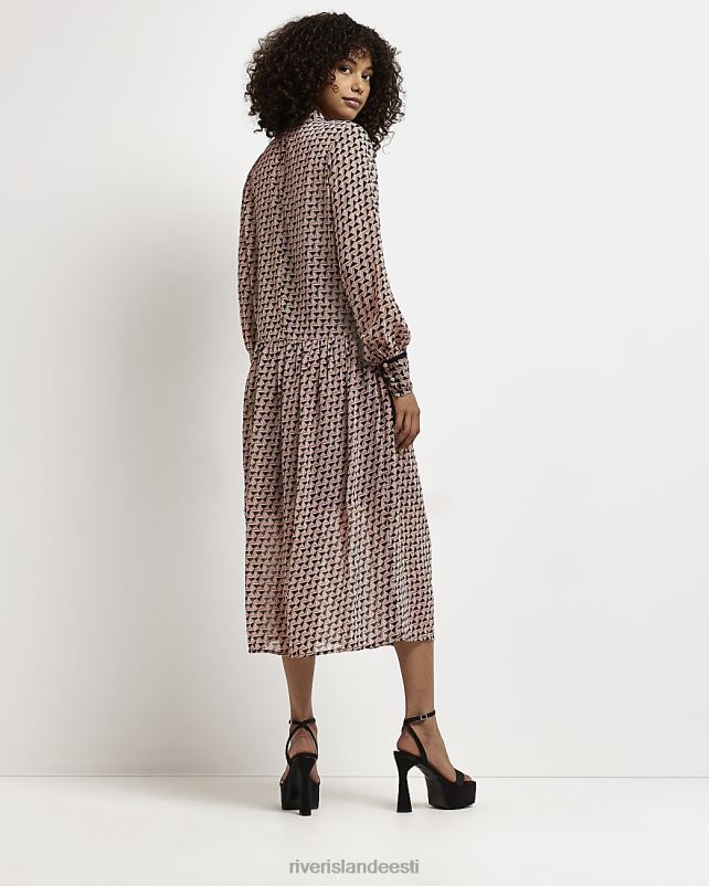 kehakate punane naised River Island pikkade varrukatega lipsuga kaelusega midikleit 44TLL4943