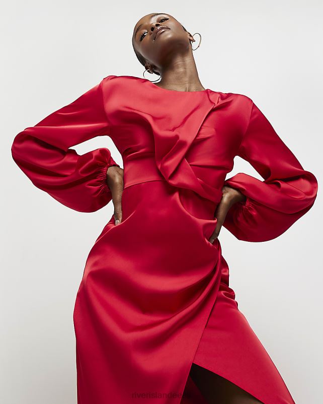 kehakate punane naised River Island satiinkattega midikleit 44TLL297