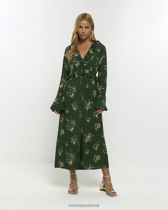 kehakate roheline naised River Island lilleline volangiga midikleit 44TLL144