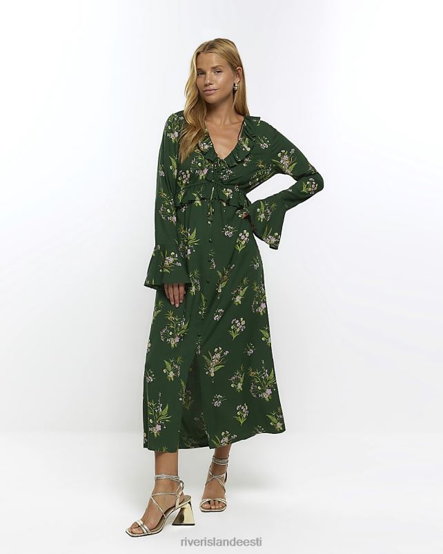 kehakate roheline naised River Island lilleline volangiga midikleit 44TLL144